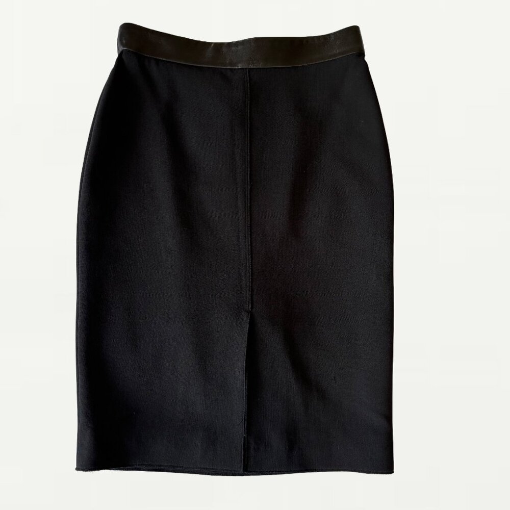 Tom Ford Wool Pencil Skirt w/ Leather Waistband